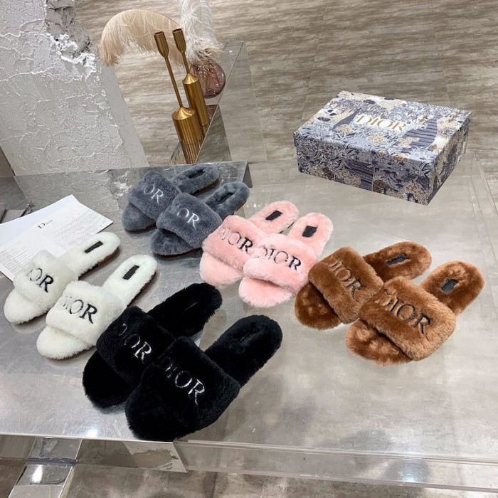 D*or fur women slides grey