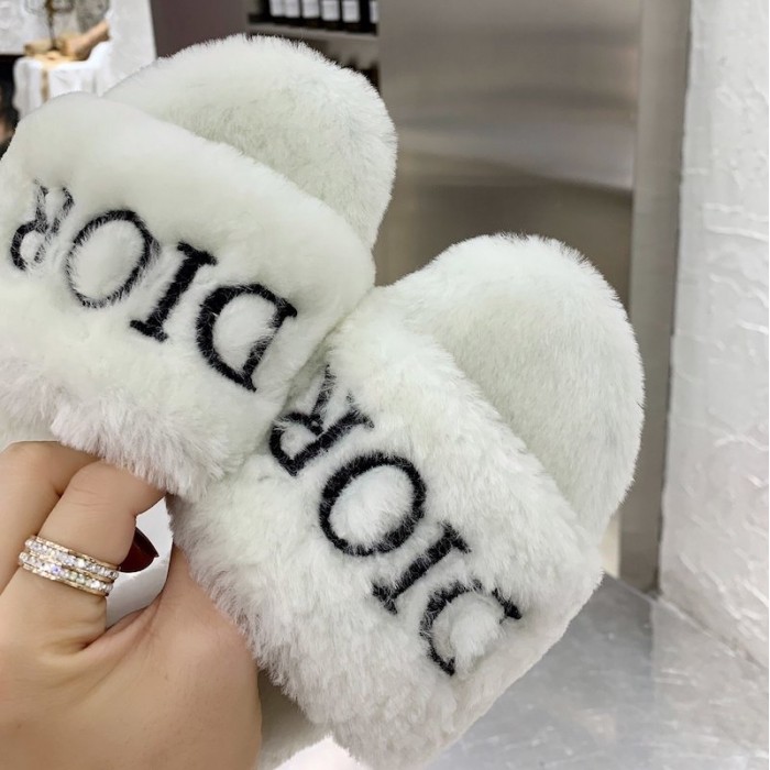 D*or fur women slides white