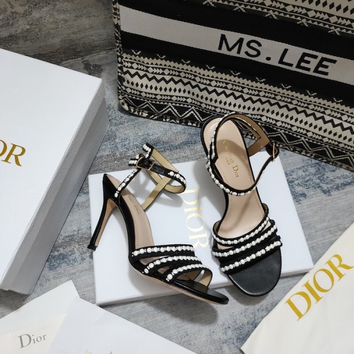 D*or gem heeled sandal cotton embroidered with black-tone