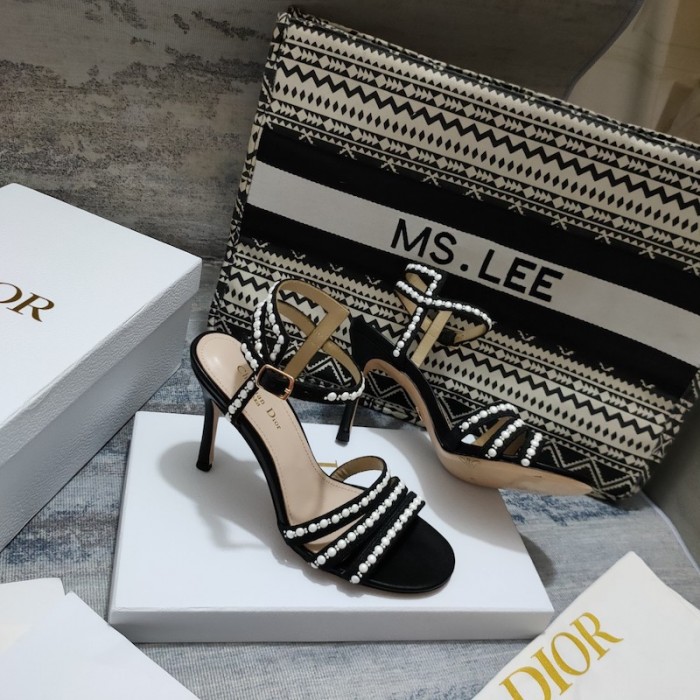 D*or gem heeled sandal cotton embroidered with black-tone