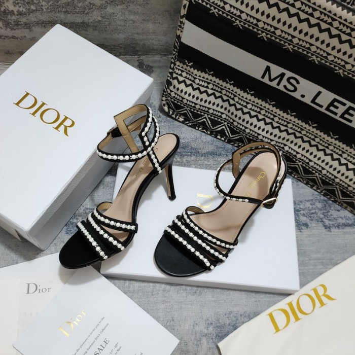D*or gem heeled sandal cotton embroidered with black-tone