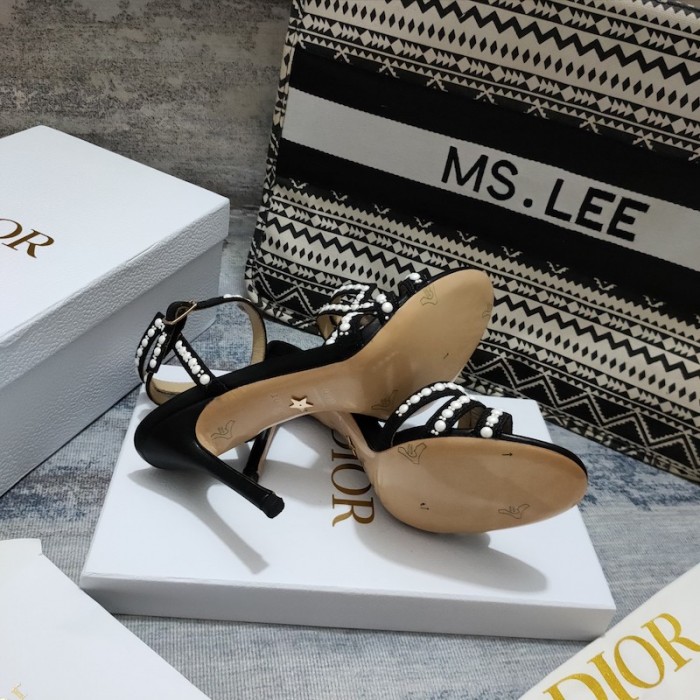 D*or gem heeled sandal cotton embroidered with black-tone