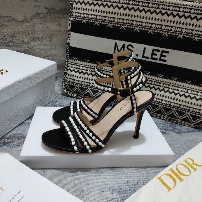 D*or gem heeled sandal cotton embroidered with black-tone