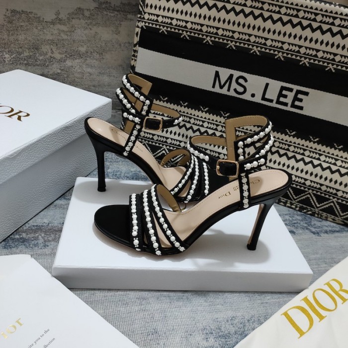 D*or gem heeled sandal cotton embroidered with black-tone