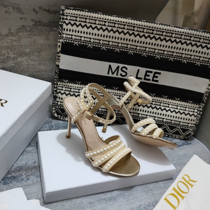 D*or gem heeled sandal cotton embroidered with gold-tone