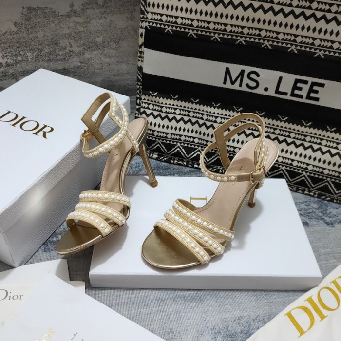 D*or gem heeled sandal cotton embroidered with gold-tone