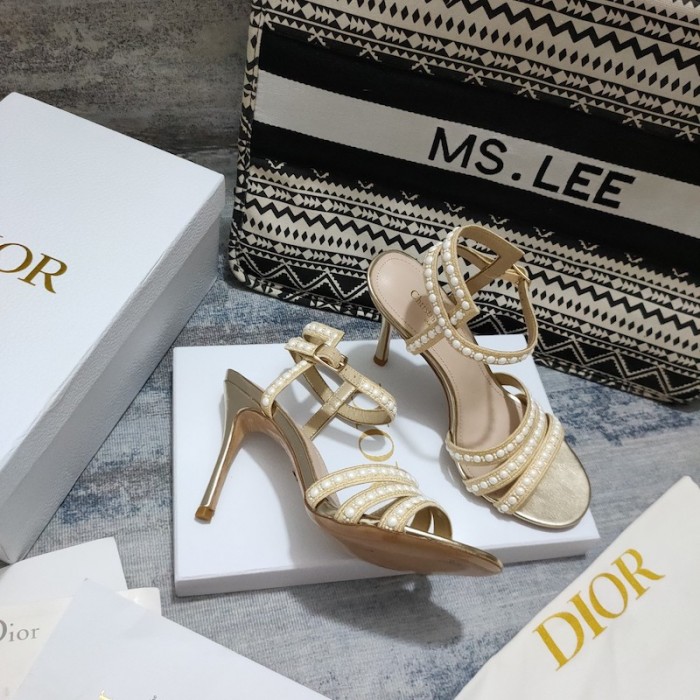 D*or gem heeled sandal cotton embroidered with gold-tone
