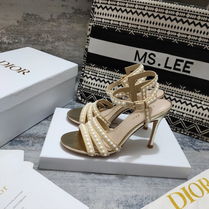 D*or gem heeled sandal cotton embroidered with gold-tone