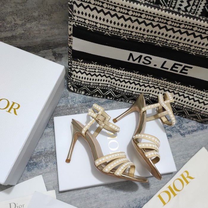 D*or gem heeled sandal cotton embroidered with gold-tone
