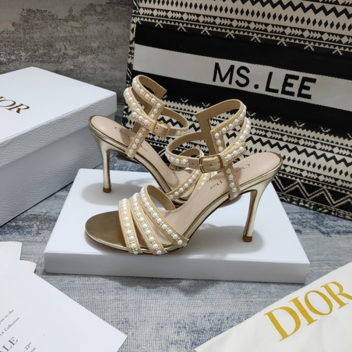 D*or gem heeled sandal cotton embroidered with gold-tone