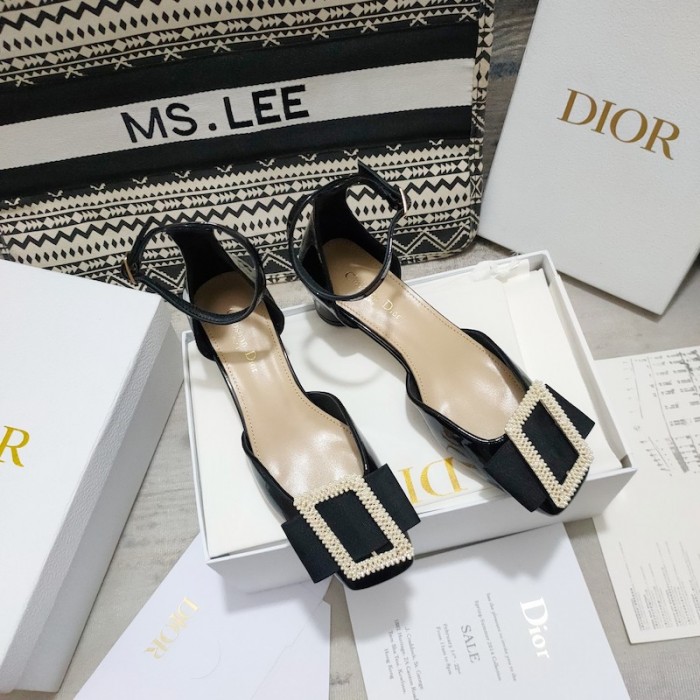 D*or idylle ballet pump black patent calfskin with pearl