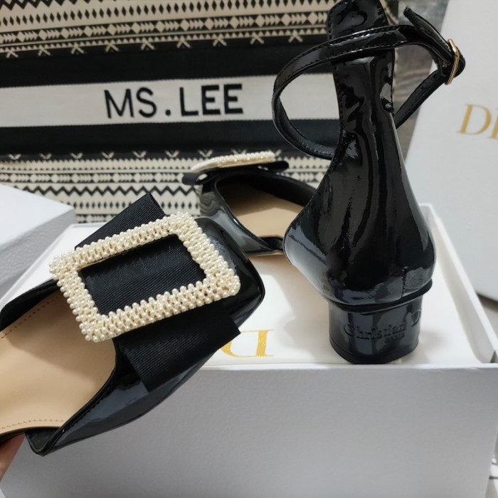 D*or idylle ballet pump black patent calfskin with pearl