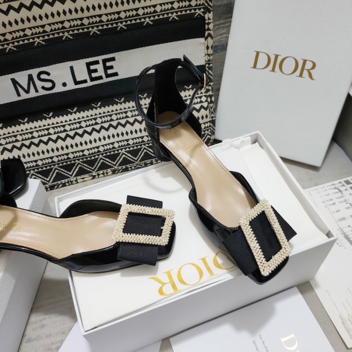 D*or idylle ballet pump black patent calfskin with pearl