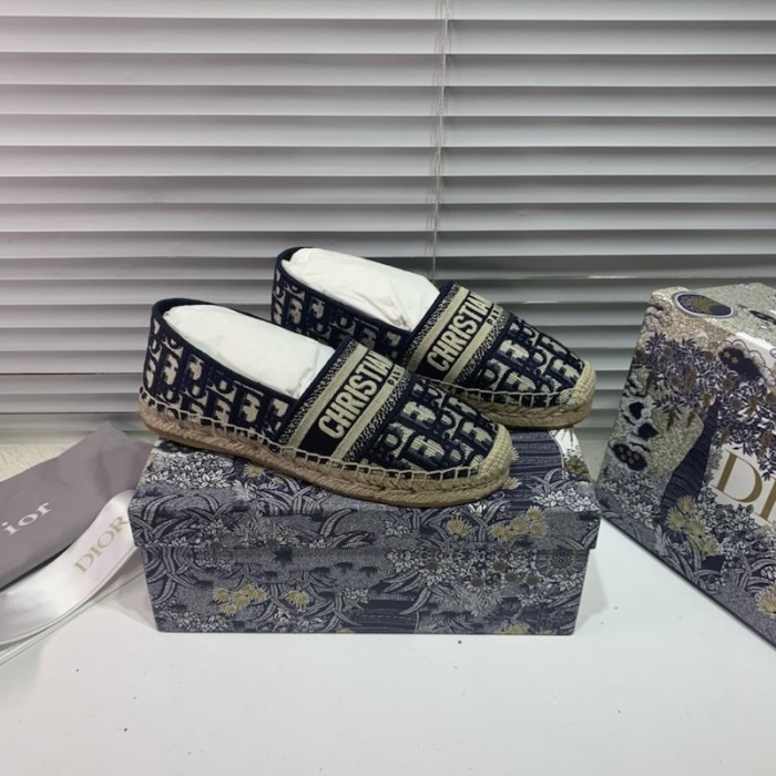 D*or oblique embroidered cotton espadrille blue