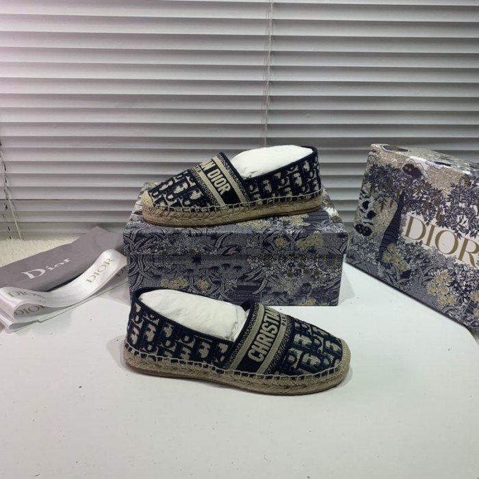 D*or oblique embroidered cotton espadrille blue