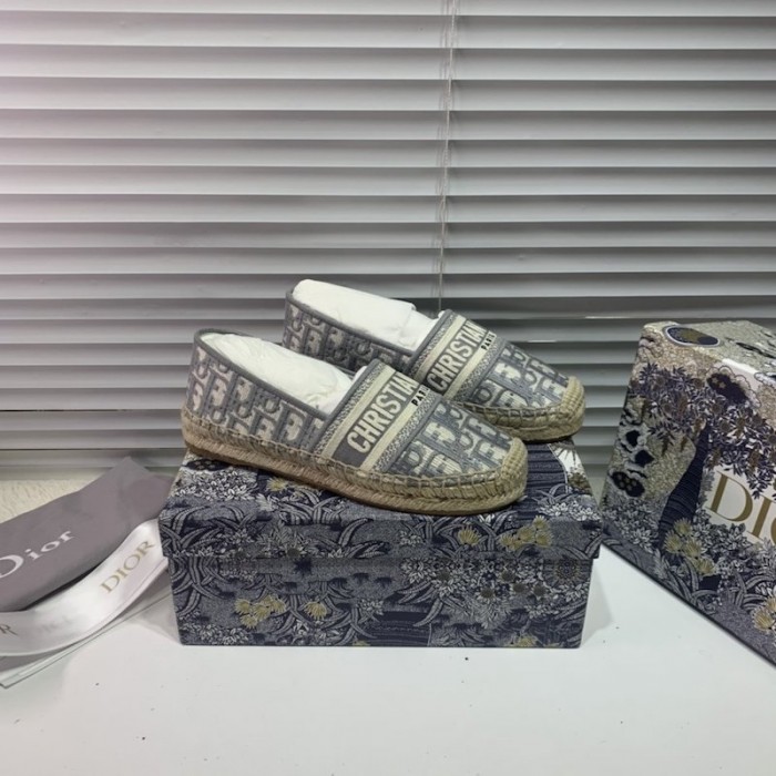 D*or oblique embroidered cotton espadrille grey