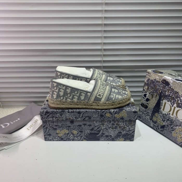 D*or oblique embroidered cotton espadrille grey