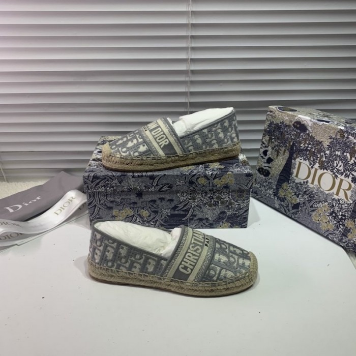 D*or oblique embroidered cotton espadrille grey