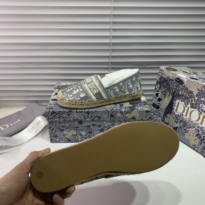 D*or oblique embroidered cotton espadrille grey