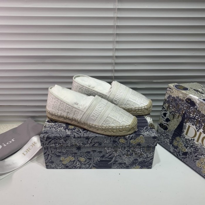 D*or oblique embroidered cotton espadrille ivory
