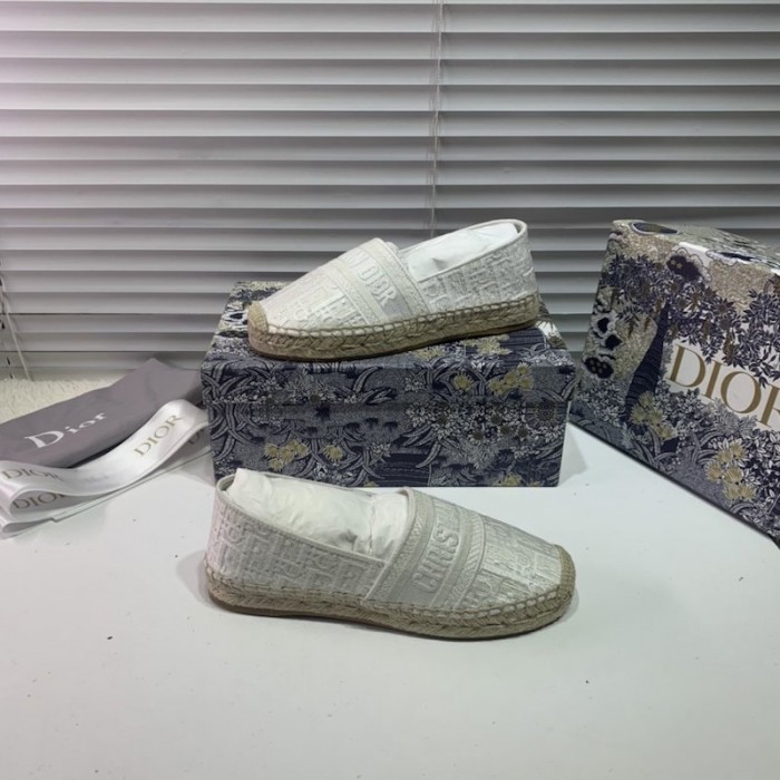 D*or oblique embroidered cotton espadrille ivory