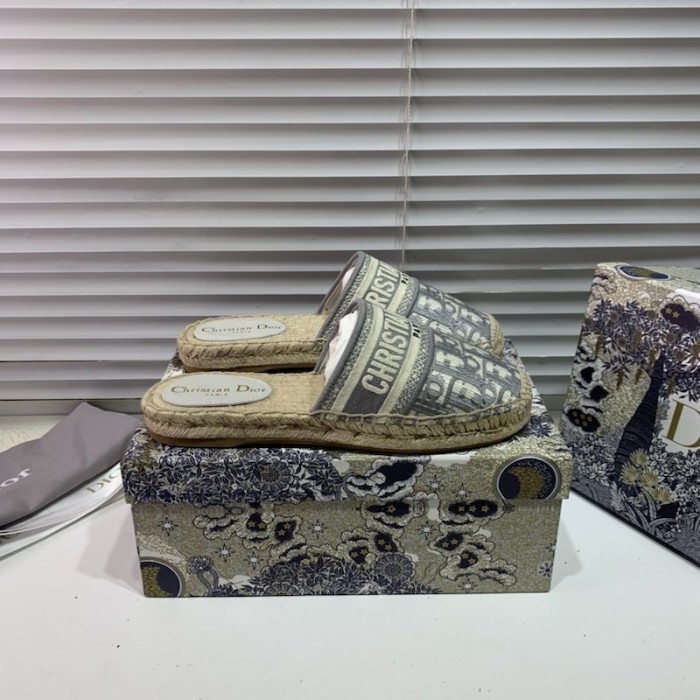 D*or granville D*or oblique embroidered cotton mule grey
