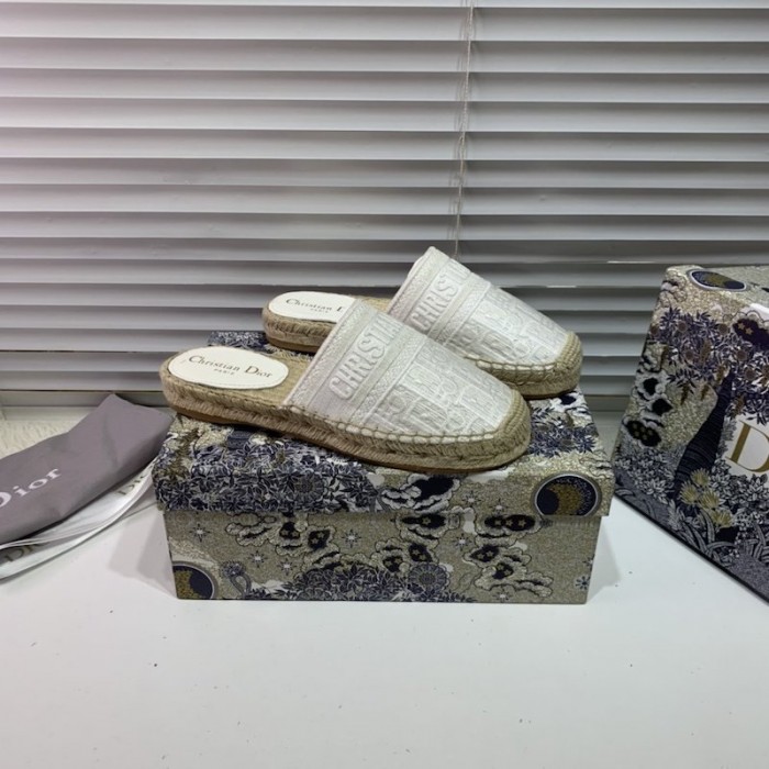 D*or granville D*or oblique embroidered cotton mule ivory