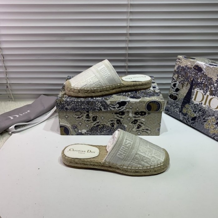 D*or granville D*or oblique embroidered cotton mule ivory