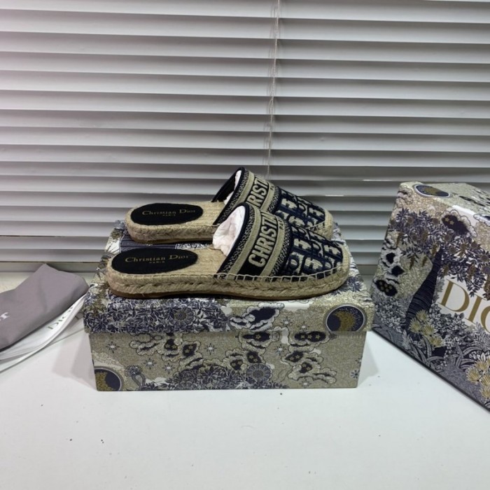 D*or granville D*or oblique embroidered cotton mule navy