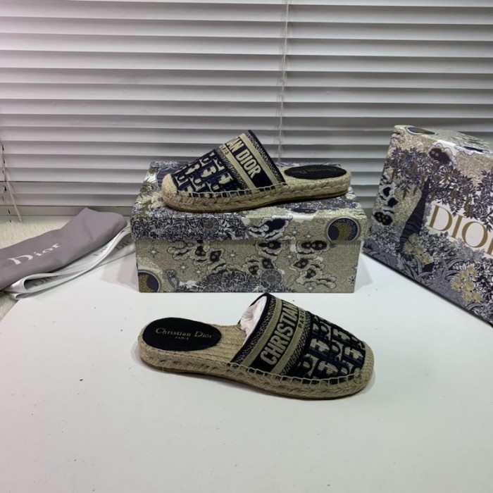 D*or granville D*or oblique embroidered cotton mule navy