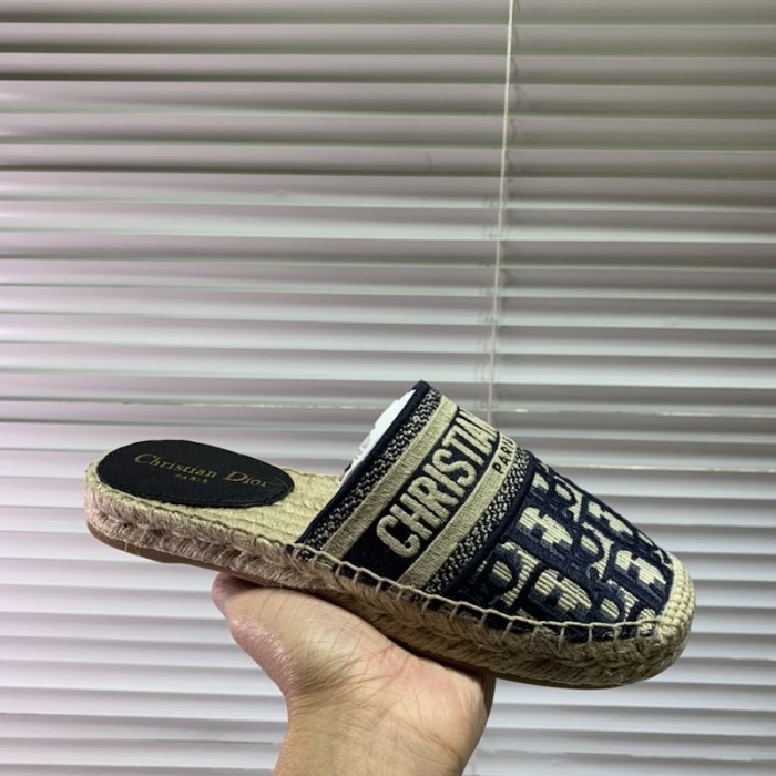 D*or granville D*or oblique embroidered cotton mule navy