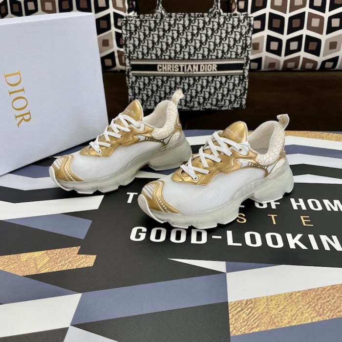 D*or vibe sneaker white mesh and gold-tone leather