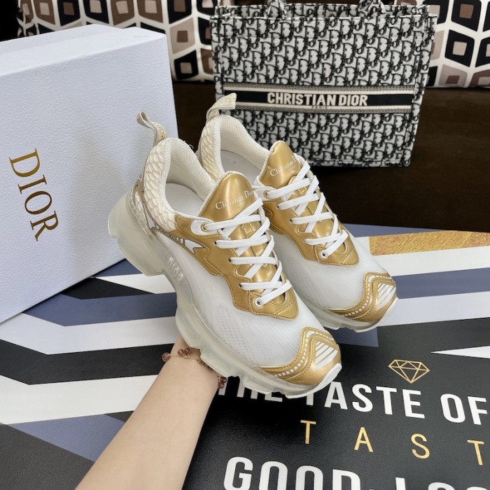 D*or vibe sneaker white mesh and gold-tone leather