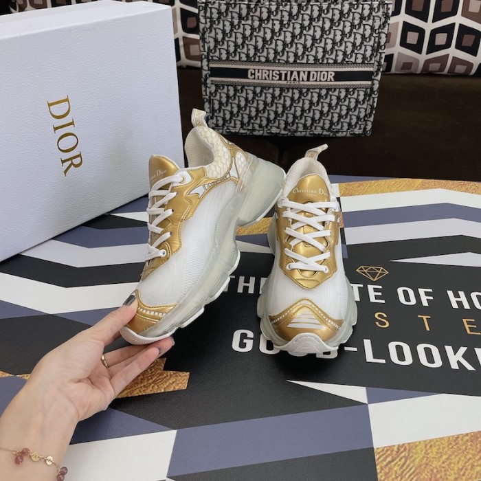 D*or vibe sneaker white mesh and gold-tone leather