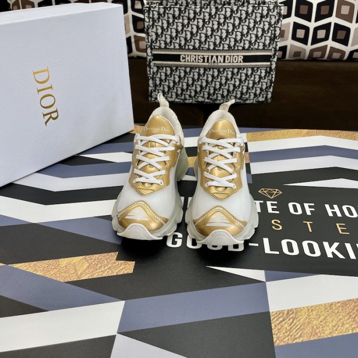 D*or vibe sneaker white mesh and gold-tone leather