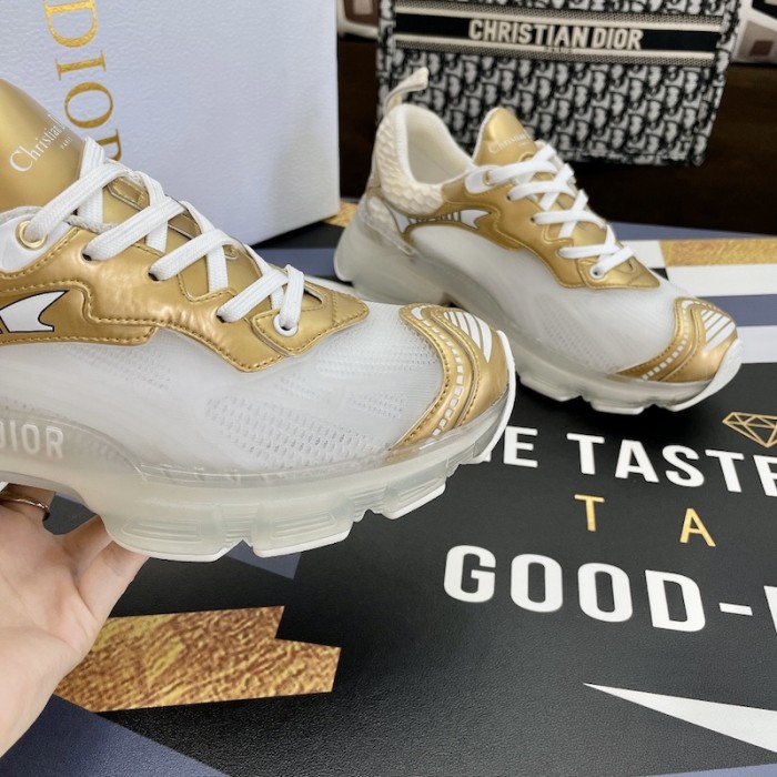 D*or vibe sneaker white mesh and gold-tone leather
