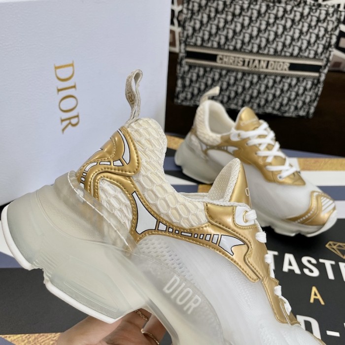 D*or vibe sneaker white mesh and gold-tone leather