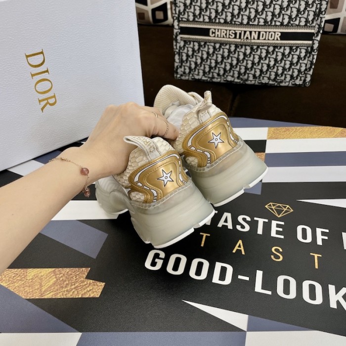 D*or vibe sneaker white mesh and gold-tone leather