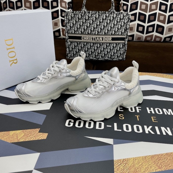 D*or vibe sneaker white mesh and silver-tone leather