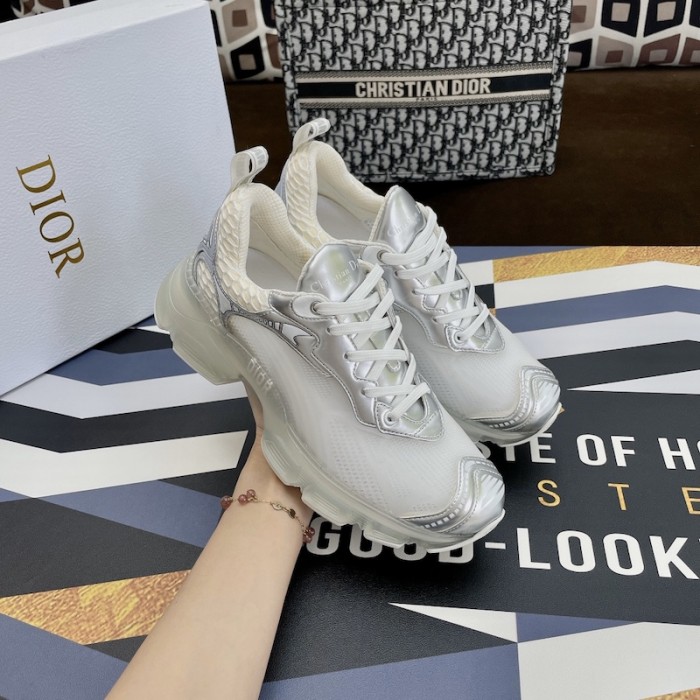 D*or vibe sneaker white mesh and silver-tone leather