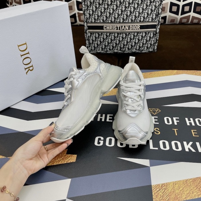 D*or vibe sneaker white mesh and silver-tone leather