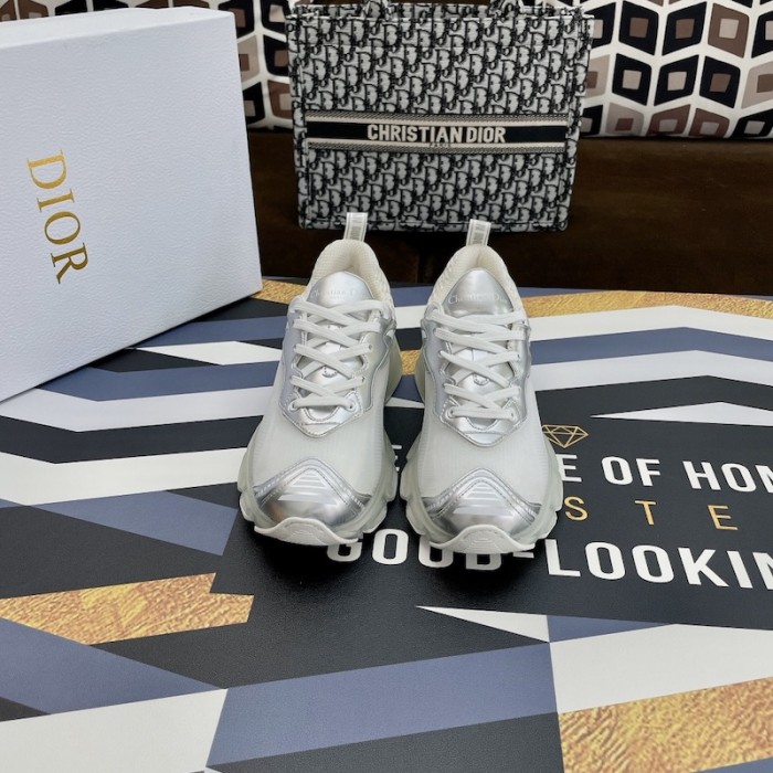 D*or vibe sneaker white mesh and silver-tone leather