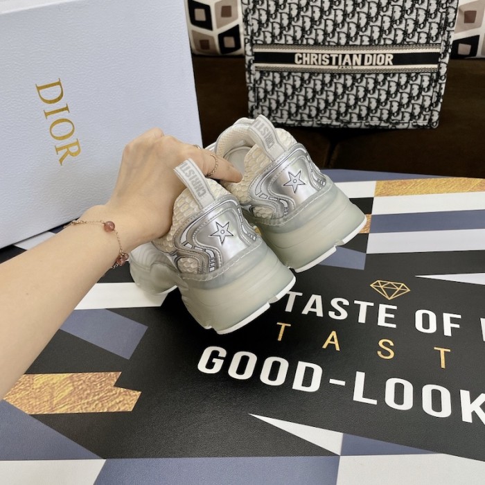D*or vibe sneaker white mesh and silver-tone leather