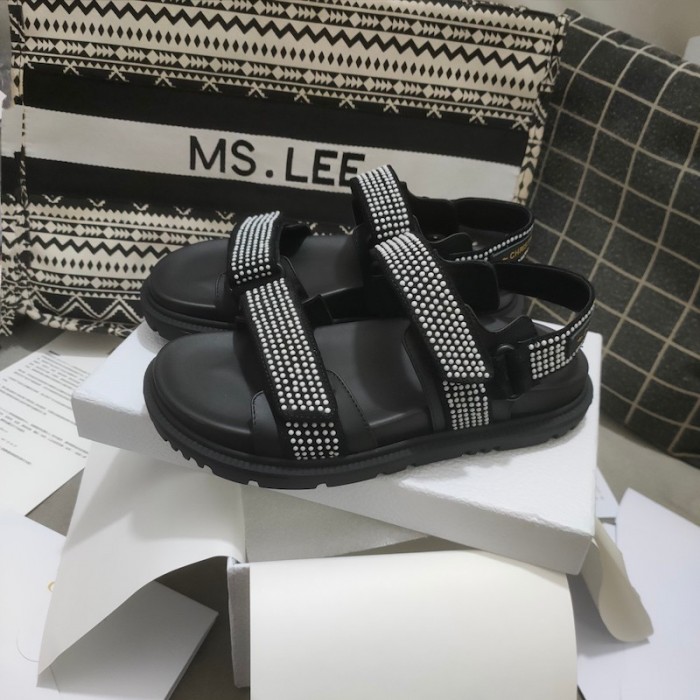 D*or D*oract sandal black technical fabric and white resin pearls