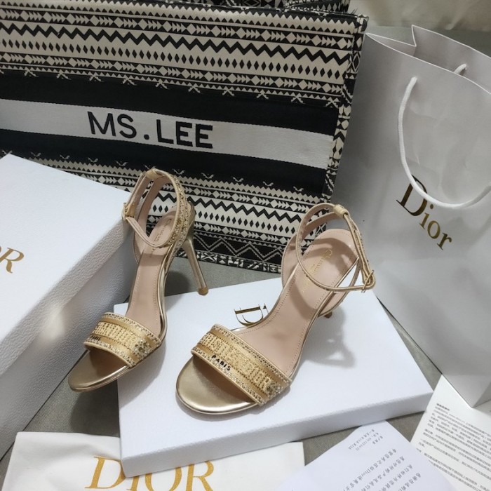 D*or dway heeled sandal gold-tone cotton embroidered