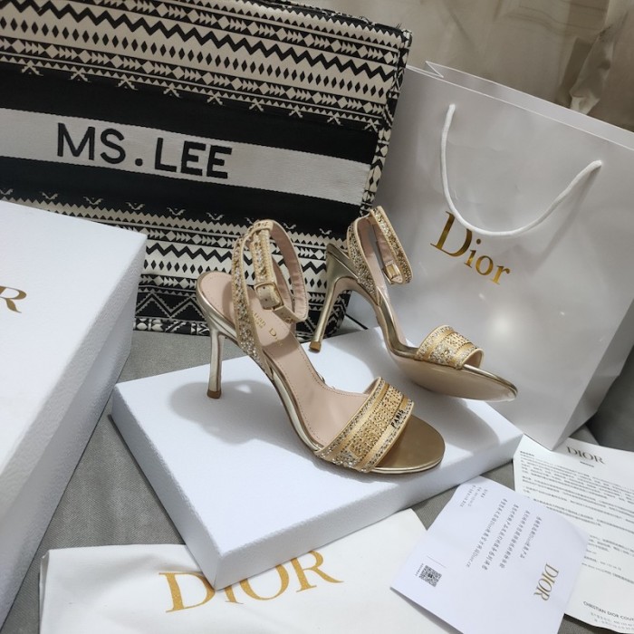 D*or dway heeled sandal gold-tone cotton embroidered