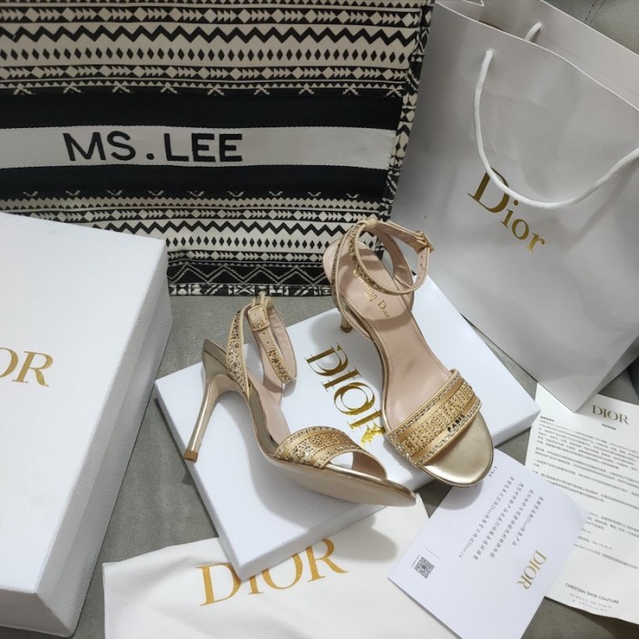 D*or dway heeled sandal gold-tone cotton embroidered