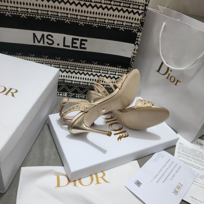 D*or dway heeled sandal gold-tone cotton embroidered