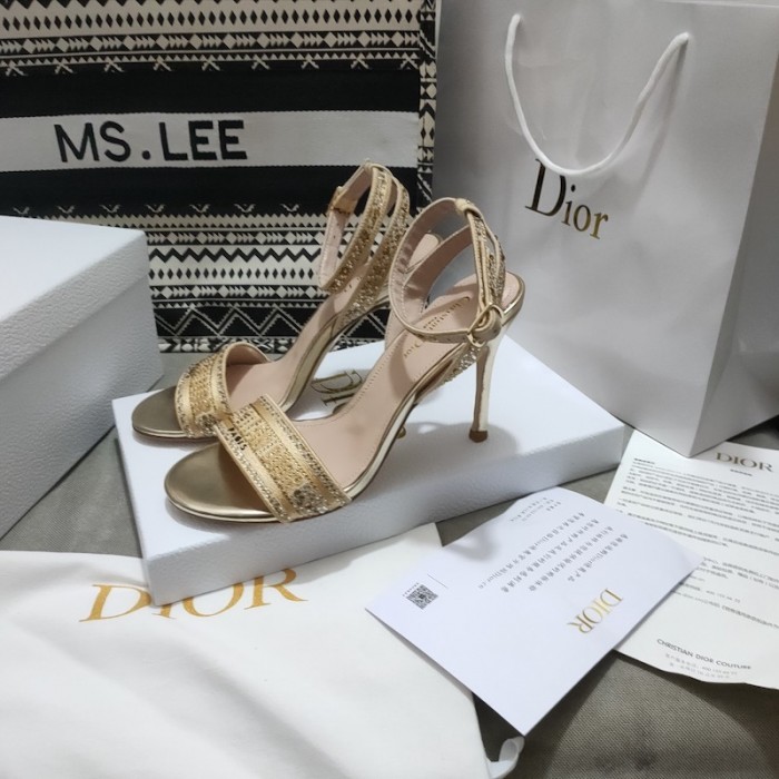 D*or dway heeled sandal gold-tone cotton embroidered