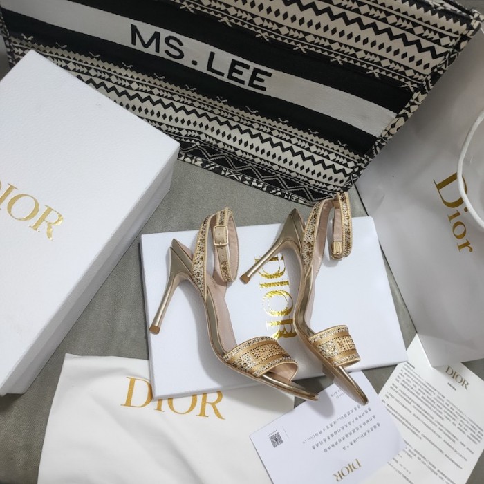 D*or dway heeled sandal gold-tone cotton embroidered
